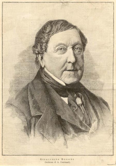 Incisione originale raffigurante il musicista Gioacchino Rossini.