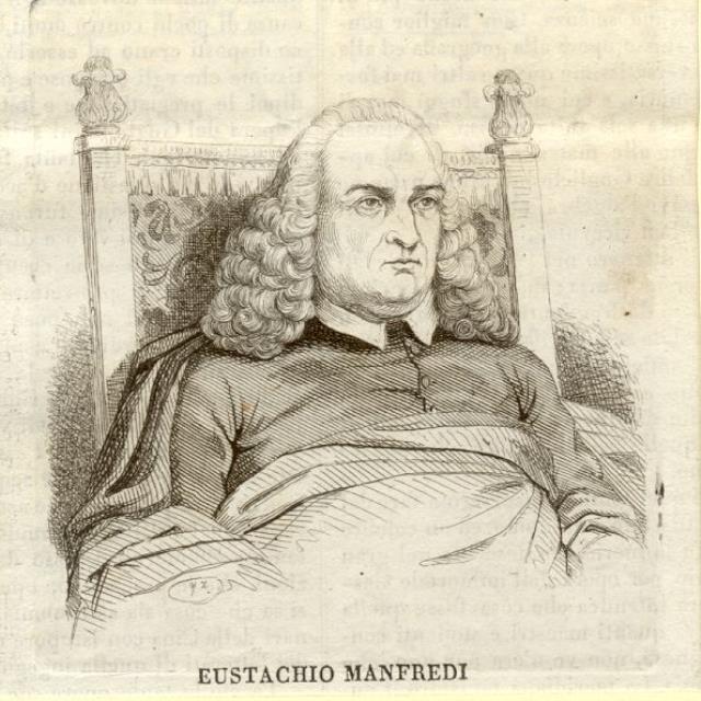 Incisione raffigurante il matematico Eustachio Manfredi (Bologna, 1674-1739).