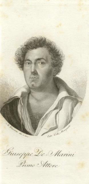 INCISIONE RAFFIGURANTE IL PRIMO ATTORE GIUSEPPE DE MARINI. 1825 circa.