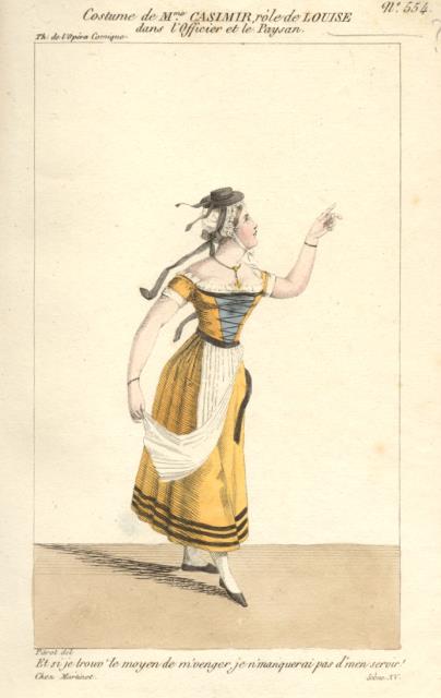 Incisione raffigurante il soprano Marie Dubois, M.le Casimir nel costume …