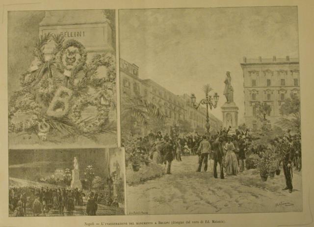 L'INAUGURAZIONE DEL MONUMENTO A BELLINI A NAPOLI. Xilografia raffigurante alcune …