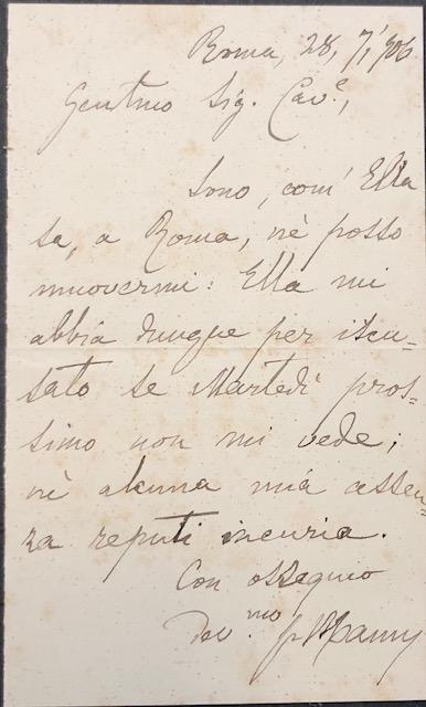 Lettera autografa del letterato scolopio Giuseppe Manni (Firenze, 1844-1923), Accademico …