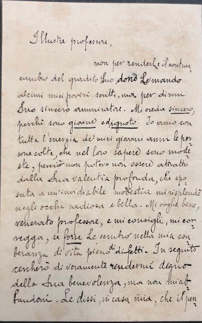 Lettera autografa firmata del letterato Ugo Frittelli (Figline Valdarno, 1874-1947), …