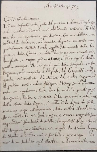 Lettera autografa firmata del poeta, filosofo e letterato Vincenzo Julia …