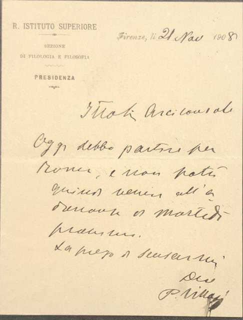 Lettera autografa firmata dello storico Pasquale Villari (Napoli, 1827–1917), Senatore …