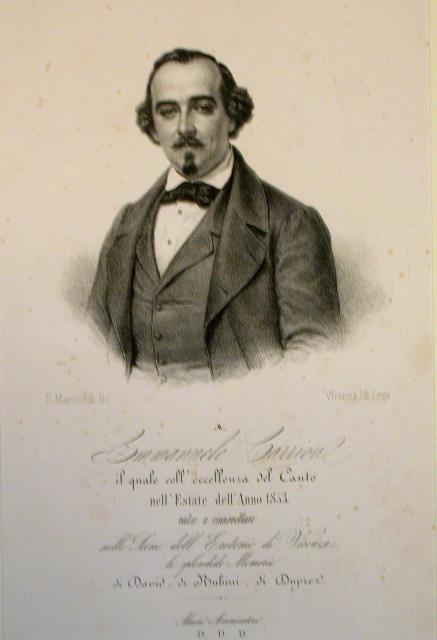 Litografia originale raffigurante il cantante lirico Emmanuele Carrion (Siviglia, 1817-1876).