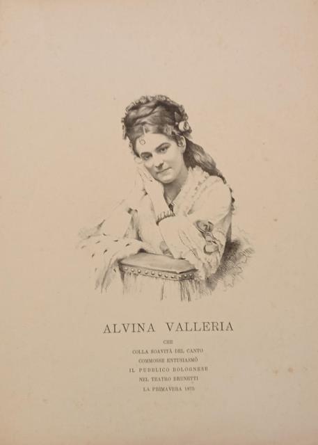 Litografia originale raffigurante la cantante lirica Alvina Valleria.