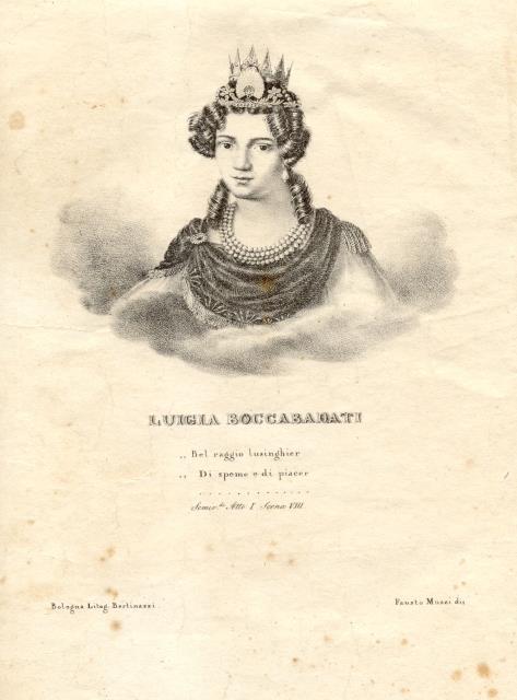 Litografia originale raffigurante la cantante lirica Luigia Boccabadati (Modena, 1800-1850). …