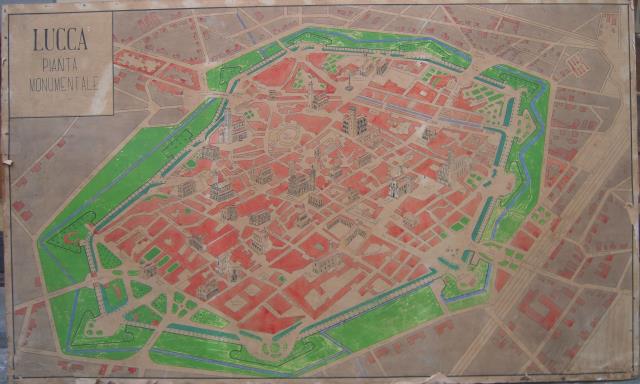 LUCCA. Pianta monumentale della città. Disegno tecnico della prima metà …