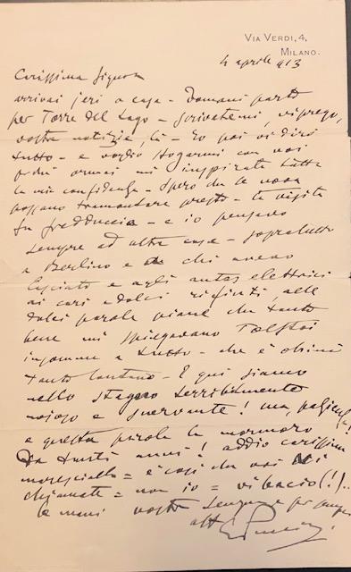 Lunga lettera autografa di Giacomo Puccini inviata a Berlino a …