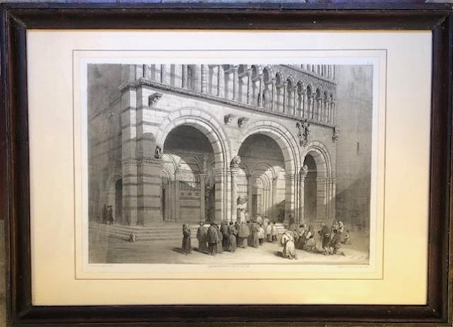 PORCH OF LUCCA. Litografia originale raffigurante un folto gruppo di …