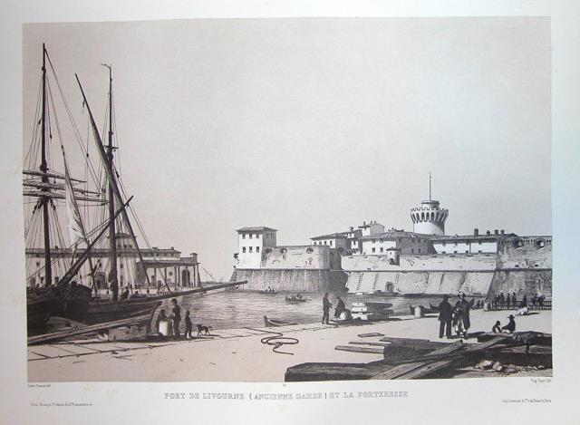 PORT DE LIVORNO (ANCIENNE DARSE) ET LA FORTESSE. Riproduzione tratta …