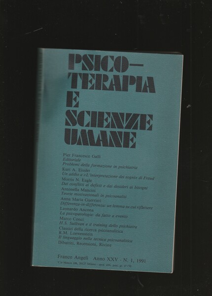 Psicoterapia e Scienze umane. Sommario n.1,1991. Con alcuni testi in …