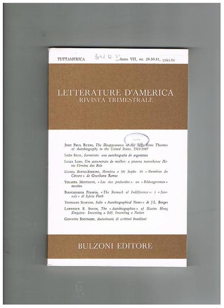 Letterature d'america, rivista trimestrale n° 29-30-31 del 1985-86. Tuttamerica. Contiene: …