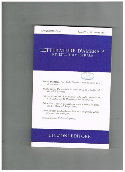 Letterature d'america, rivista trimestrale n° 16 del 1983. Ispanoamericana, scritti …