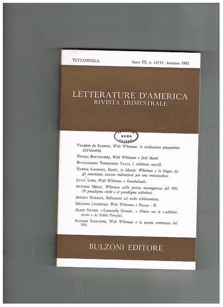 Letterature d'america, rivista trimestrale n° 14-15 del 1982. Tuttamerica, scritti …