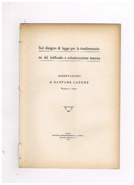 Sul disegno di legge per la trasformazione del latifondo e …