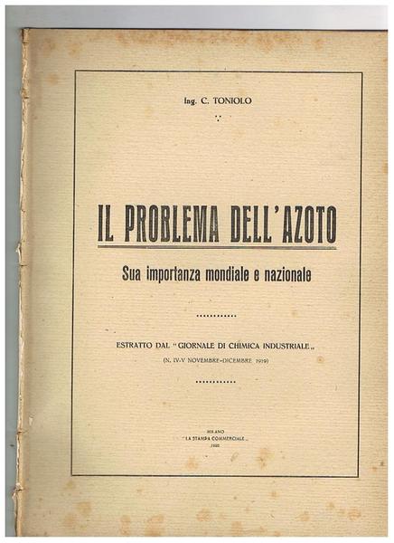Il problema dell'azoto. Sua importanza mondiale e nazionale. Estratto.