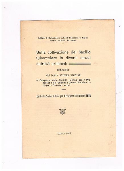 Sulla coltivazione del bacillo tubercolare in diversi mezzi nutritivi artificiali. …