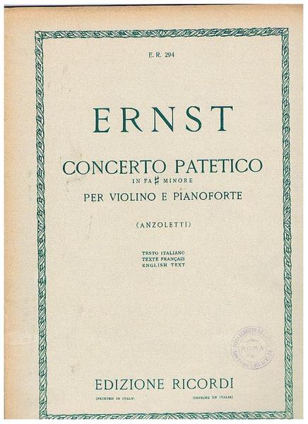 Concerto patetico in Fa diesis minore Op. 23 per violino …