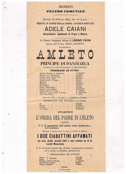 Teatro comunale di Macerata. Martedi 12 febbraio 1884, serata d'onore …