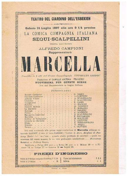 Teatro del giardino dell'Esbekieh. Il 31 luglio 1897 la comica …