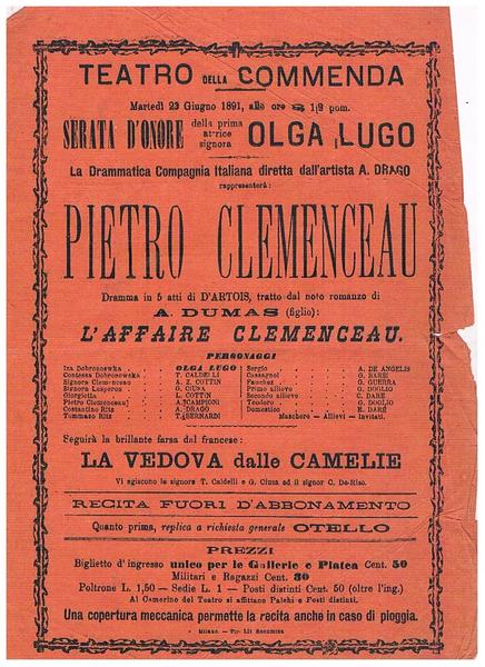 Teatro della Commenda, martedi 23 giugno 1891, serata d'onore della …