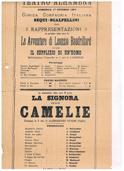 Teatro Alhambra, domenica 17 ottobre 1897 la compagnia italiana Sequi-Scalpellini …