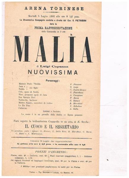 Arena Torinese, martedi 5 luglio 1892 la drammatica compagnia condotta …