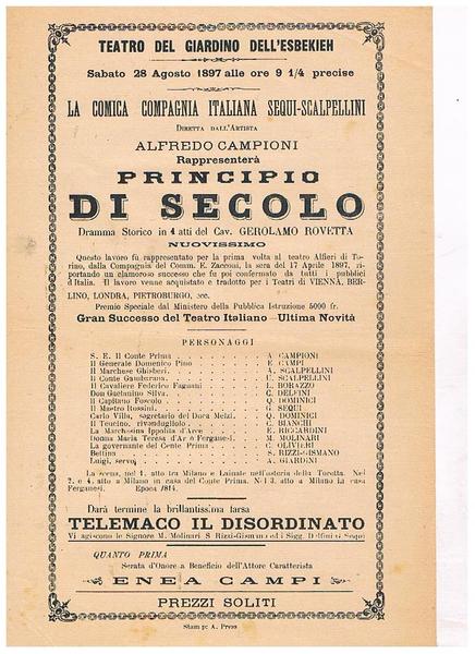 Teatro del giardino dell'Esbekieh. Il 28 agosto 1897, la comica …