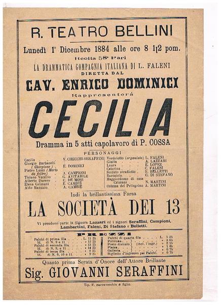 Real Teatro Bellini, il 1 dicembre 1884 la drammatica compagnia …