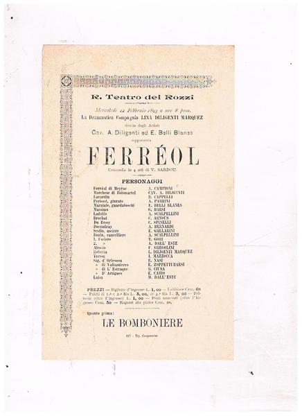 R. Teatro dei Rozzi. Il 22 febbraio 1893 la drammatica …