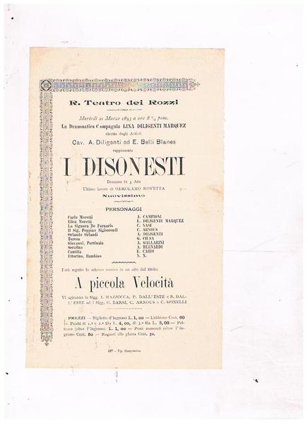 R. Teatro dei Rozzi. Il 21marzo 1893 la drammatica compagnia …
