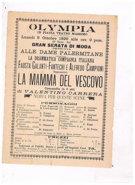 Olympia in Piazza Teatro massimo lunedi 9 ottobre 1899 gran …