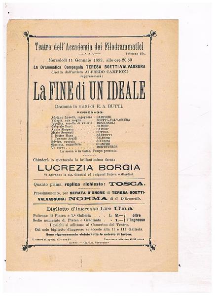 Teatro dell'Accademia dei Filodrammatici; l'11 gennaio 1899 la drammatica compagnia …
