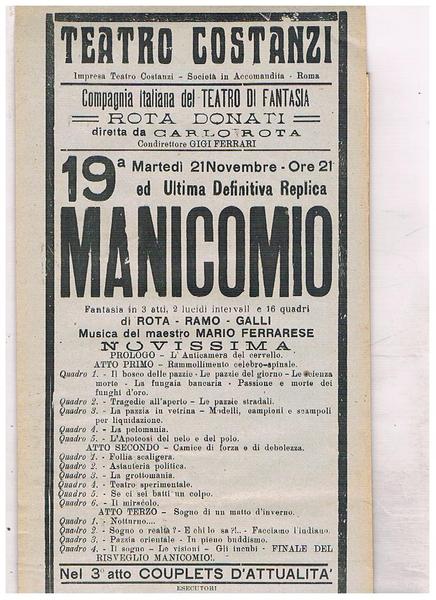 Teatro Costanzi di Roma. Compagnia del teatro di fantasia Rota …