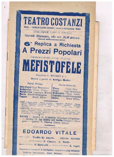Teatro Costanzi di Roma. Stagione lirica 1916-1917, replica dell'opera in …