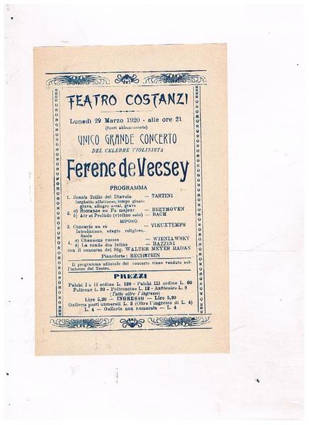 Teatro Costanzi di Roma. Il 29 marzo 1920 unico grande …