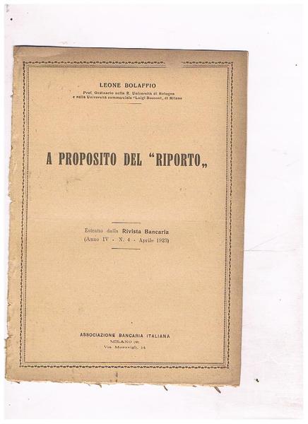 A proposito del "riporto". Estratto.