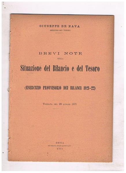 Brevi note sulla situazione del bilancio del tesoro (esercizio provvisoriodei …