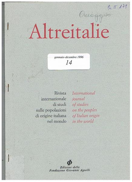 Altreitalie, rivista internazionale di studi sulle popolazioni di origine italiana …