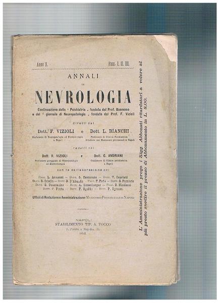 Annali di nevrologia anno X fasc. 1-3, continuazione dell Psichiatria …