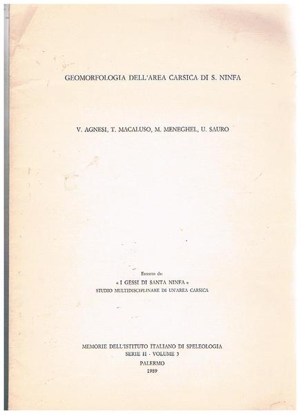 Geomorfologia dell'area carsica di S. Ninfa, estratto da I Gessi …