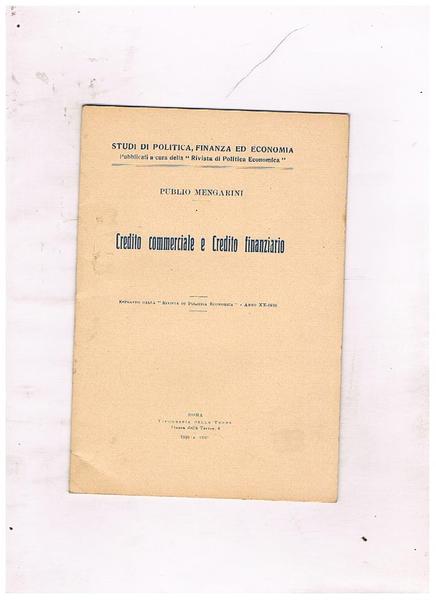 Credito commerciale e credito finanziario. Estratto.