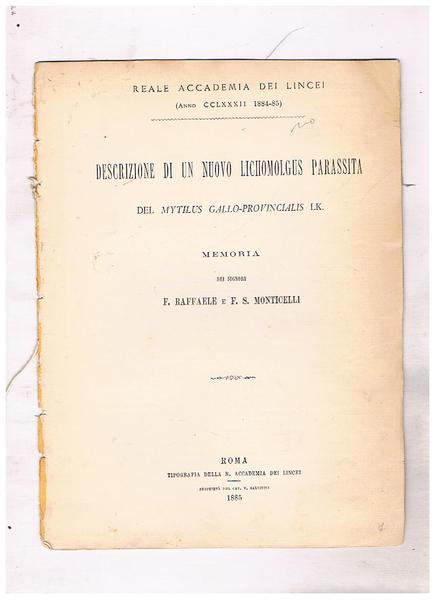 Descrizione di un nuovo Lichomolgus parassita del Mytilus Gallo-Provincialis LK. …
