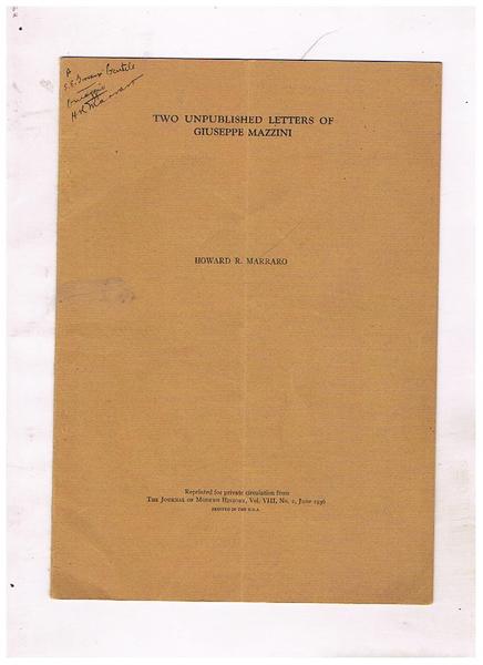 Two unpublished lettres of Giuseppe Mazzini. Estratto.