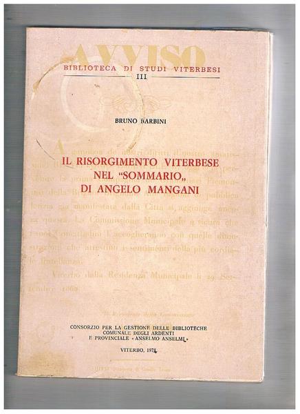 Il risorgimento viterbese nel "Sommario" di Angelo Mangani.
