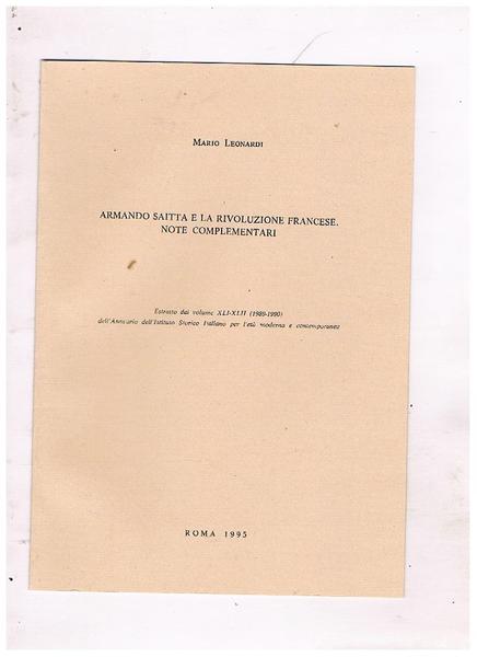 Armando saitta e la rivoluzione francese. Note complementari. Estratto.