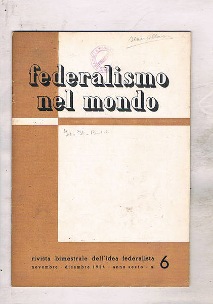 Federalismo nel mondo, rivista bimestrale dell'idea federalista n° di nov-dic. …