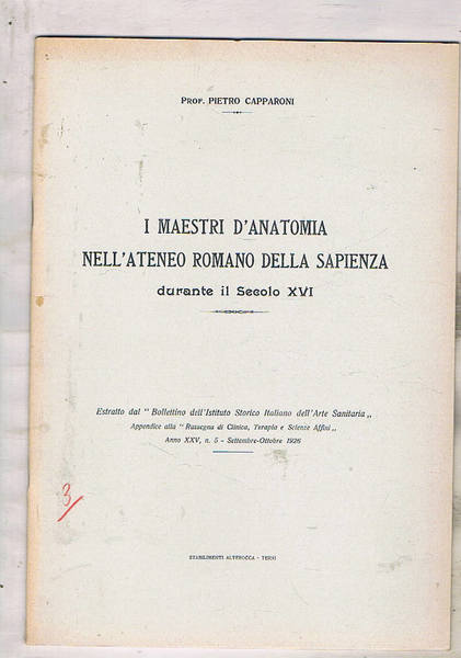 I maestri d'anatomia nell'ateneo romano della Sapienza durante il secolo …